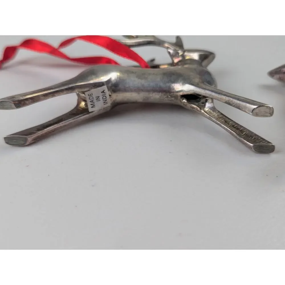 Vtg Pottery Barn Reindeer Ornaments Silver Plated Classic Leaping Christmas Gift